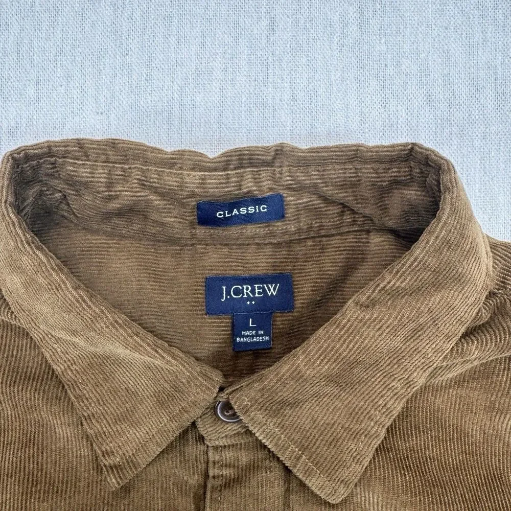 J Crew Men Size Large Shirt Button Down Top Classic Brown Corduroy Long Sleeve